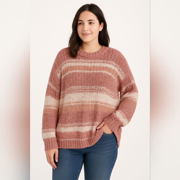 American Eagle Outfitters Sweaters - American Eagle Oversized Striped Chunky Knit Sweater Women's Small Pink Cream